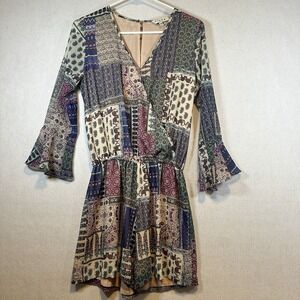 Anthropologie brand Hiche Maeve Patchwork Lined Romper Boho Size XS‎